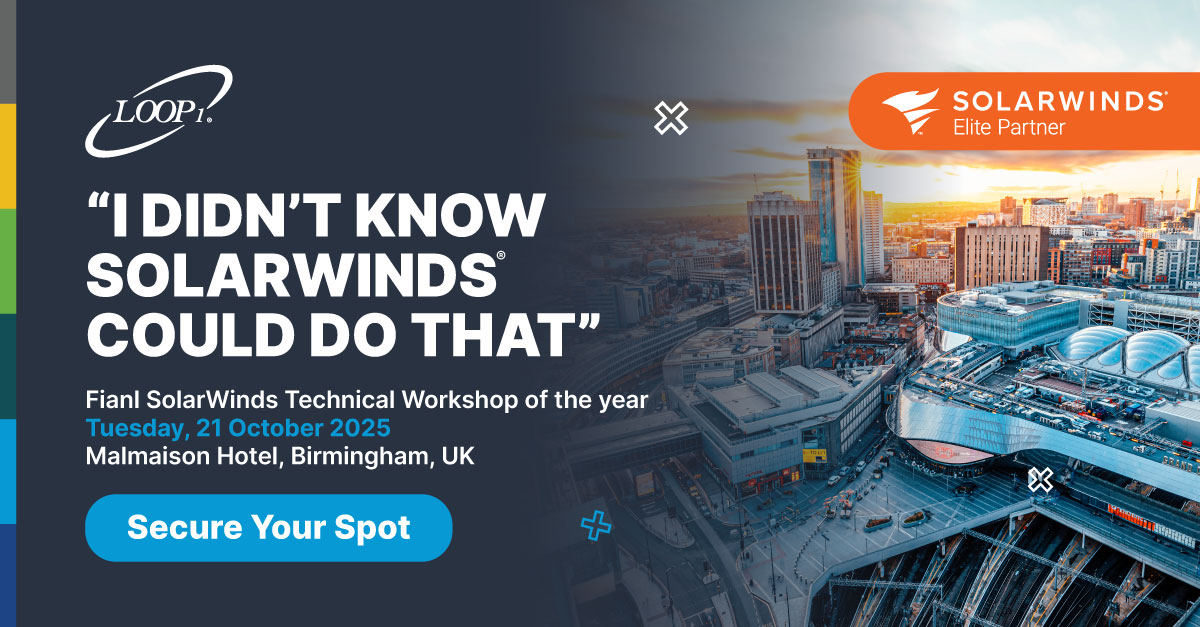 Loop1Global's tweet image. The final @solarwinds Technical Workshop of 2025 is coming to Birmingham.
Hands-on learning, live demos, and expert insights into full-stack observability.
 
📅 21 Oct | 📍 Malmaison Hotel, Birmingham
Register now: hubs.ly/Q03MVW6Q0
 
#SolarWinds #Loop1 #Observability