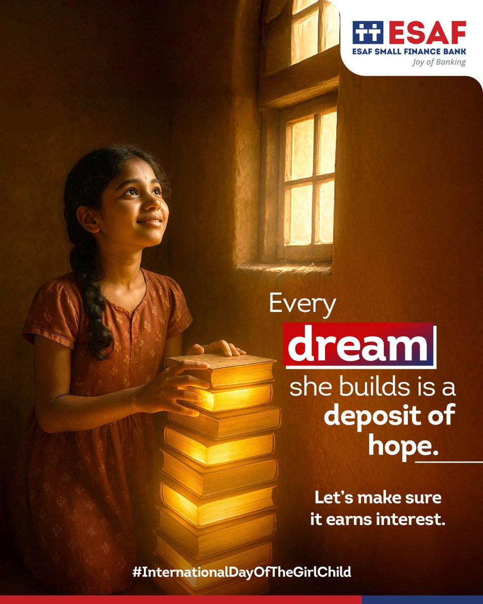 Every dream deserves a place to grow safely.
With ESAF, her hopes find protection, care, and the strength to bloom into reality.

#ESAF #JoyOfBanking #InternationalDayOfTheGirlChild