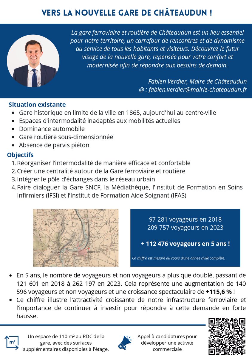 FabienVerdier28's tweet photo. 🚉✨ La gare de Châteaudun va faire peau neuve !

Modernisation et meilleure accessibilité 🚆🔄 : un projet au cœur du territoire pour améliorer votre quotidien.

Découvrez tous les détails dans notre flyer ! Les travaux débuteront fin 2026.

#Gare #Chateaudun #Mobilite #Modernisation #Accessibilite #LaVilleQuiBouge #Chateaudunavance