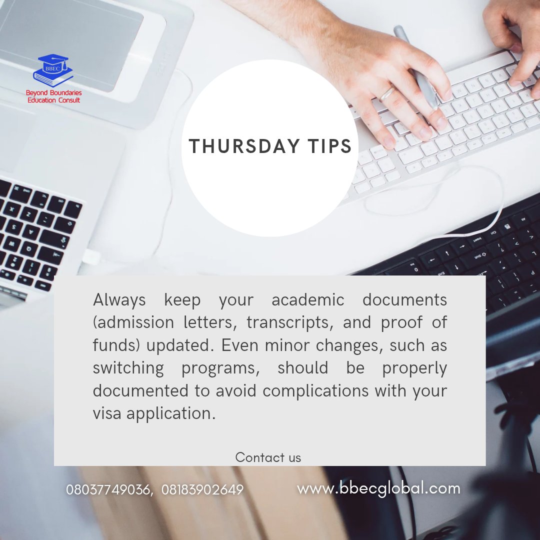 bbecglobal's tweet photo. Always keep your academic documents (admission letters, transcripts, and proof of funds) updated.
#BBECglobal
#StudyAbroad 
#UK #USA #Canada #Ireland #Malta #Lithuania #France #Australia #Germany #Spain #EU https://t.co/ggA9AVPWsL
