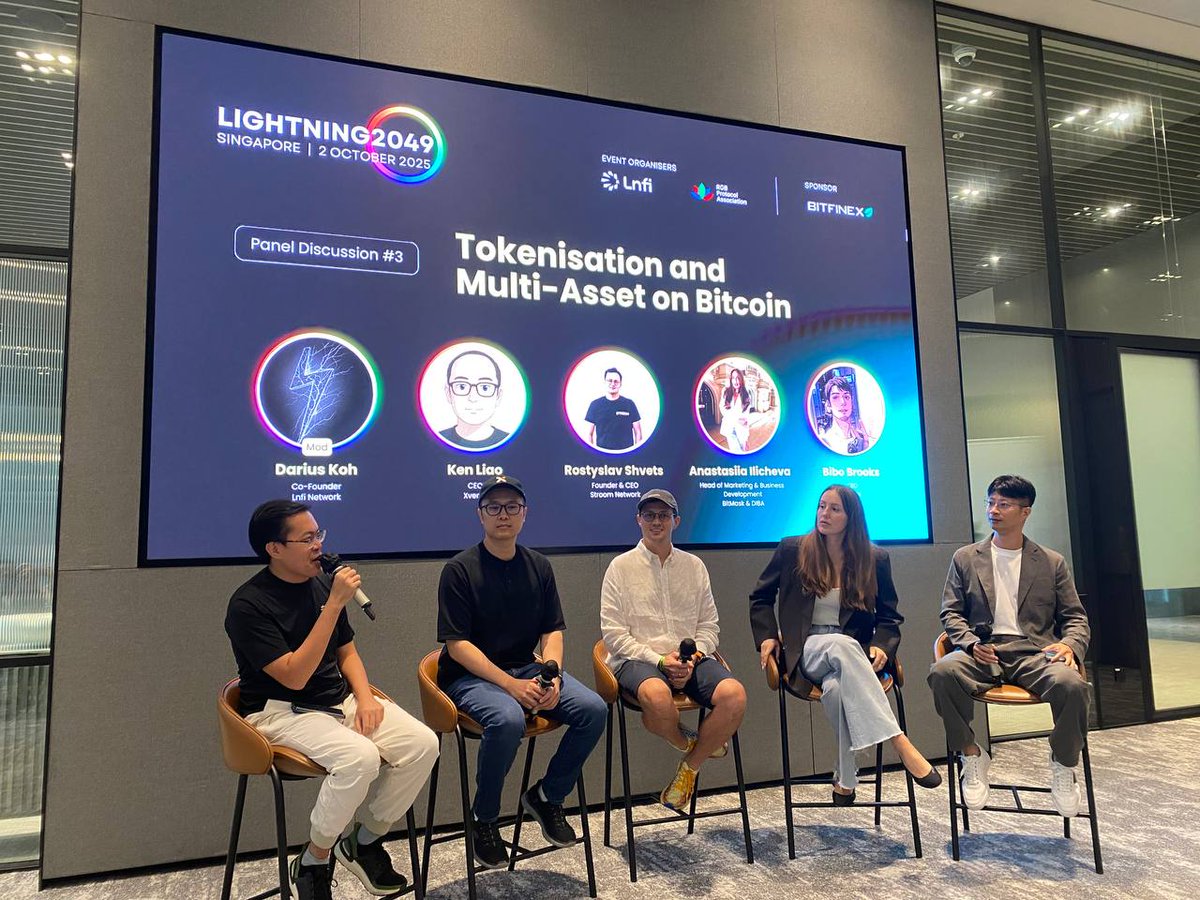 LnfiNetwork's tweet image. At Lightning2049, the panel @YukanL @rostique @Anastily @beeblebrox_G @dariusnostr highlighted the momentum around Taproot Assets, RGB, Ark, and Spark — and how they collectively shape Bitcoin’s evolution into a multi-asset protocol environment.
#Bitcoin #LightningNetwork #RGB…