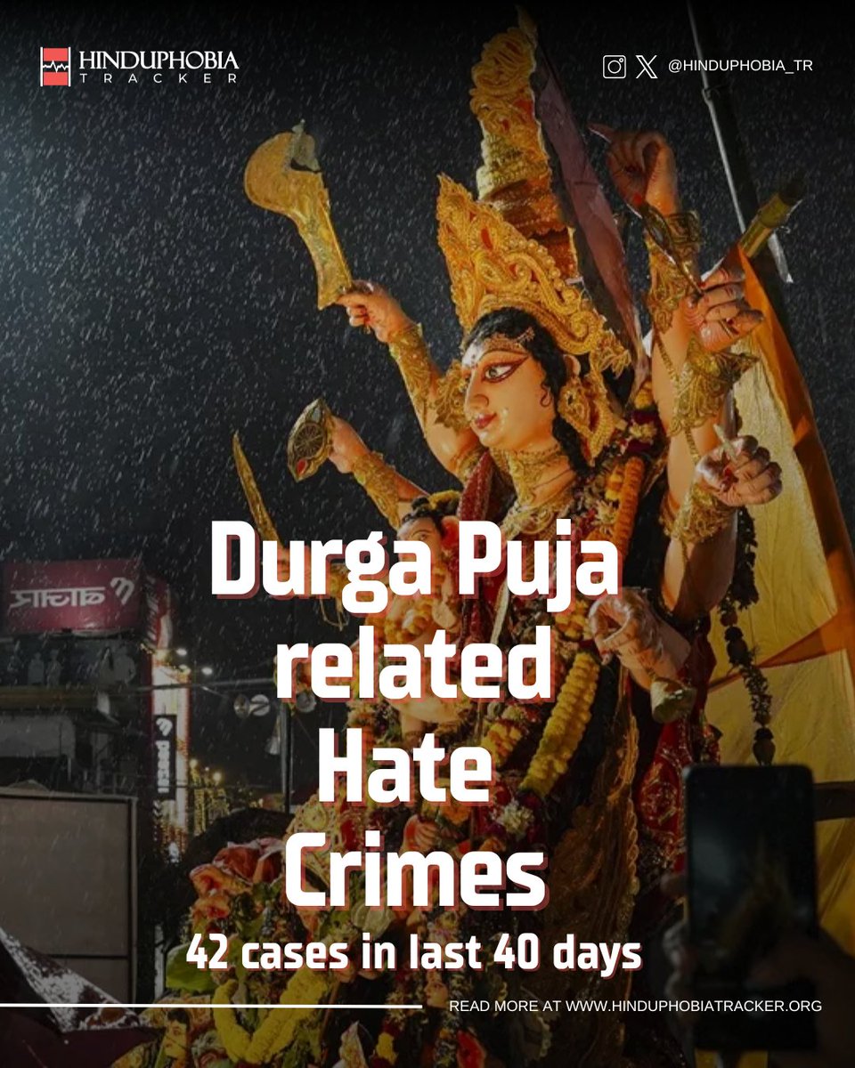 Durga Puja 2025 was overshadowed by 42 documented hate crimes against Hindus.

As devotees gathered to celebrate the triumph of good over evil, incidents of assault, disruption, and religious targeting surfaced across the world.

🧵 A detailed breakdown follows:
