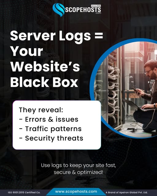 ScopeHosts's tweet photo. Server logs are like your website’s black box.
They record everything — from errors and crashes to visitor activity and suspicious attempts.
With the right hosting partner like #Scopehosts, server logs become your secret weapon for speed, security, and optimization.
#WebHosting https://t.co/4A2oRIzZ48