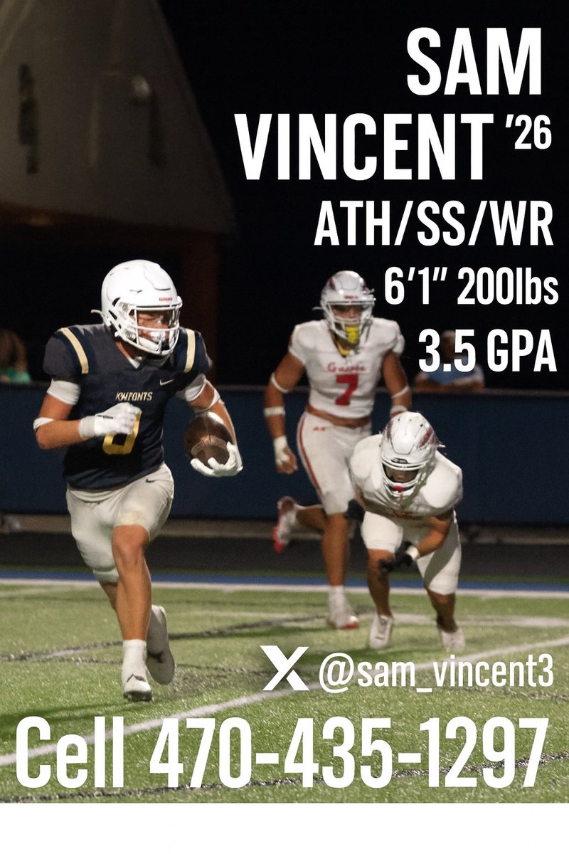Tyrone Hopper (Recruiting Coach) (@hopo125) on Twitter photo Uncommitted ‘26 Athlete <a href="/sam_vincent3/">Sam Vincent</a> plays multiple positions…Coaches check him out
hudl.com/video/3/176569… Uncommitted ‘26 Athlete <a href="/sam_vincent3/">Sam Vincent</a> plays multiple positions…Coaches check him out
hudl.com/video/3/176569…