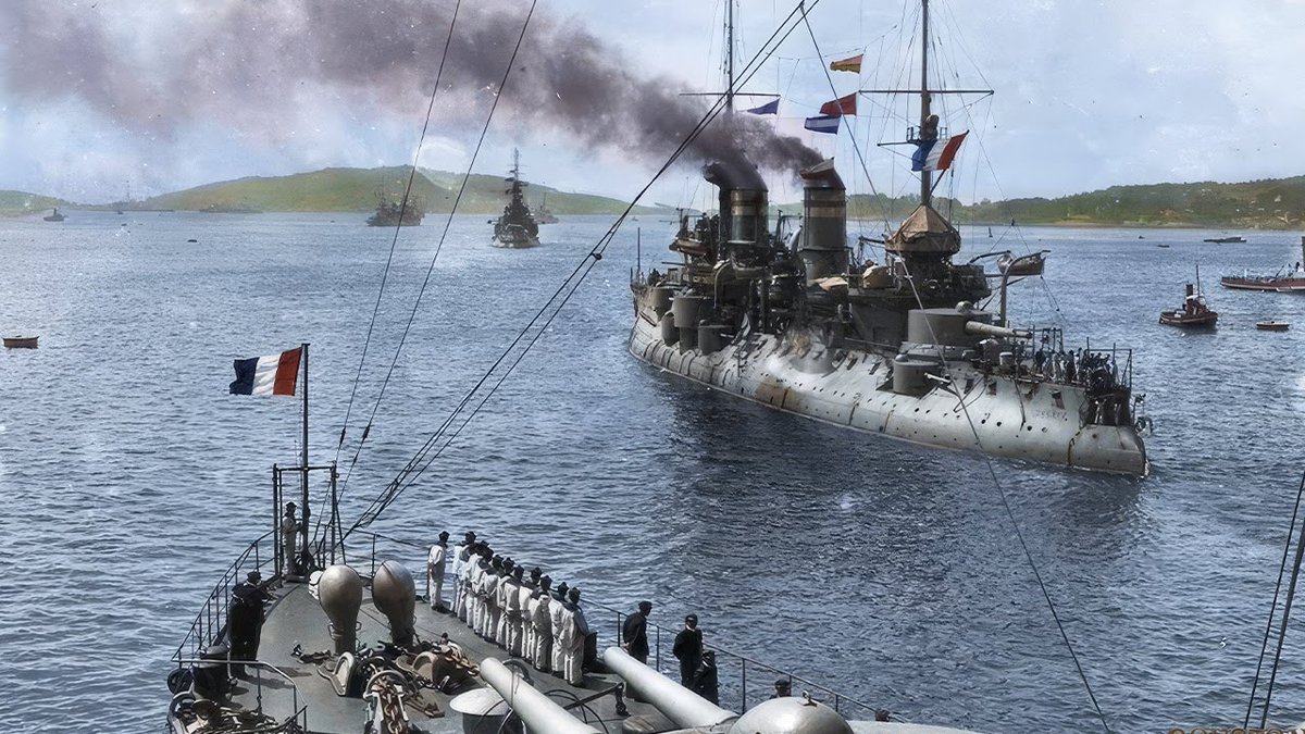 French battleship Bouvet during naval maneuvers in 1914.