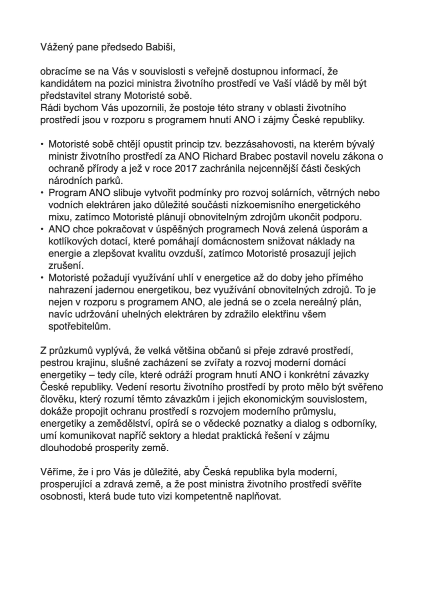 Po vědcích se s výzvou proti dosazení Motoristů na ministerstvo životního prostředí obrátilo na <a href="/AndrejBabis/">Andrej Babiš</a> i 24 ekologických organizací včetně těch nějvětších jako jsou <a href="/GreenpeaceCzech/">Greenpeace ČR ☮️🌍</a>, <a href="/arnikaorg/">Arnika</a>, či <a href="/HnutiDUHA/">Hnutí DUHA - FoE CZ</a> a dalších.