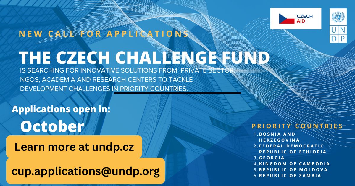 Are you a company or organisation that has a solution to help people in developing countries? Get involved!

Apply for the 2025 Challenge Fund powered by <a href="/czechaid/">CzechAid</a> and <a href="/UNDP/">UN Development</a>.

Open call soon! 🙌