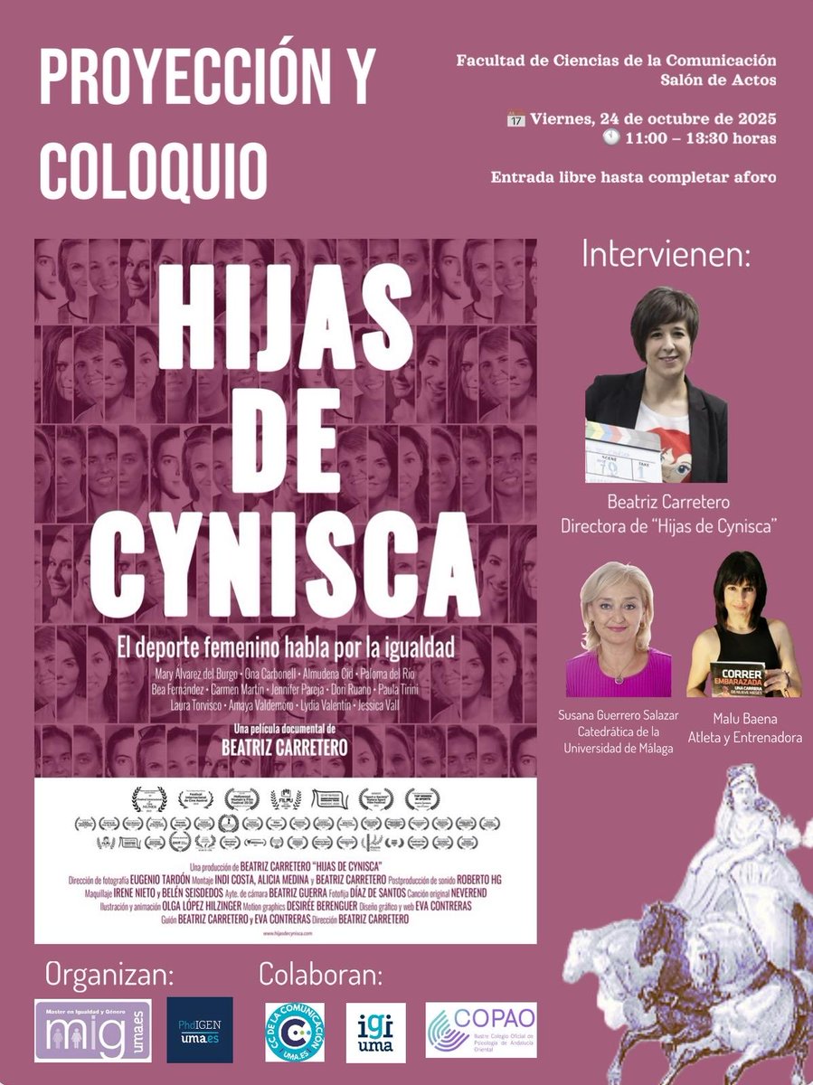 🎞️#HijasDeCynisca en #Malaga por cuarta vez! De las ciudades más cyniscas de la gira🌏!

💜Gracias <a href="/IGIUMAoficial/">IGIUMA</a> <a href="/MIG_UMA/">Máster de Igualdad y Género UMA</a> COPAO y Daniel Merchán por esta jornada

📽️Viernes 24/10. 11:00
📍Facultad Ciencias de la Comunicación
🙋🏻‍♀️Coloquio Bea Carretero, Susana Guerrero, Malu Baena