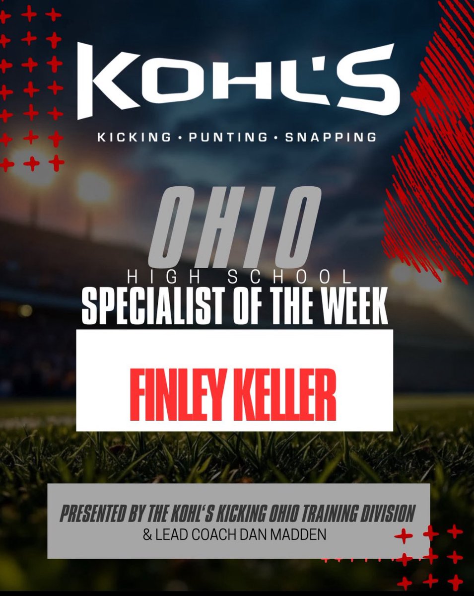 Finley Keller (@finleyk5keller) on Twitter photo Specialist of the week award winner!! Thank you <a href="/D_Madden_Punter/">Coach Dan Madden</a> & <a href="/KohlsKicking/">Kohl's Kicking Camps</a> ‼️
<a href="/NRRangerFootba1/">NR_Ranger_Football</a> <a href="/PatMcAfeeShow/">Pat McAfee</a> <a href="/neohiohsfb/">NE Ohio HSFB</a> <a href="/SportsKee1/">KeeOnSports</a> <a href="/Perez_Sports/">Mark Perez-Krywany 🤓</a> Specialist of the week award winner!! Thank you <a href="/D_Madden_Punter/">Coach Dan Madden</a> & <a href="/KohlsKicking/">Kohl's Kicking Camps</a> ‼️
<a href="/NRRangerFootba1/">NR_Ranger_Football</a> <a href="/PatMcAfeeShow/">Pat McAfee</a> <a href="/neohiohsfb/">NE Ohio HSFB</a> <a href="/SportsKee1/">KeeOnSports</a> <a href="/Perez_Sports/">Mark Perez-Krywany 🤓</a>