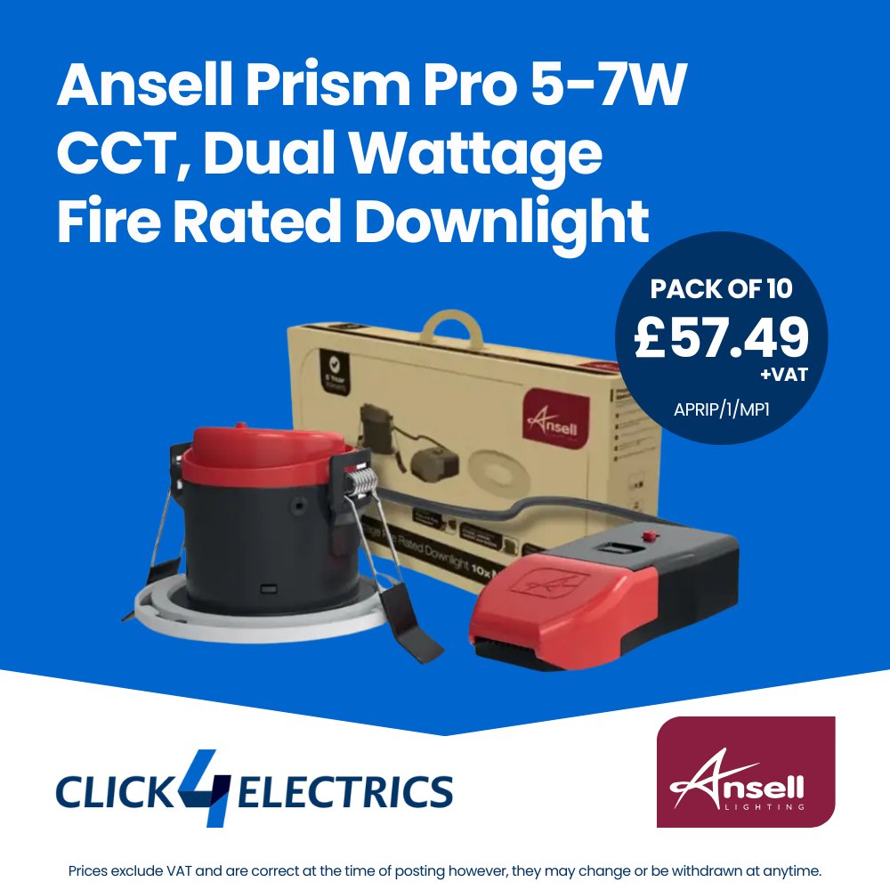 🌟 Introducing the Ansell Prism Pro Fire-Rated Downlights (5-7W CCT) in a pack of 10, complete with white bezels. Perfect for trade professionals and DIYers seeking reliable, energy-efficient lighting.

📲 Order today tinyurl.com/ikfmqx

#AnsellLighting #Install #Trades