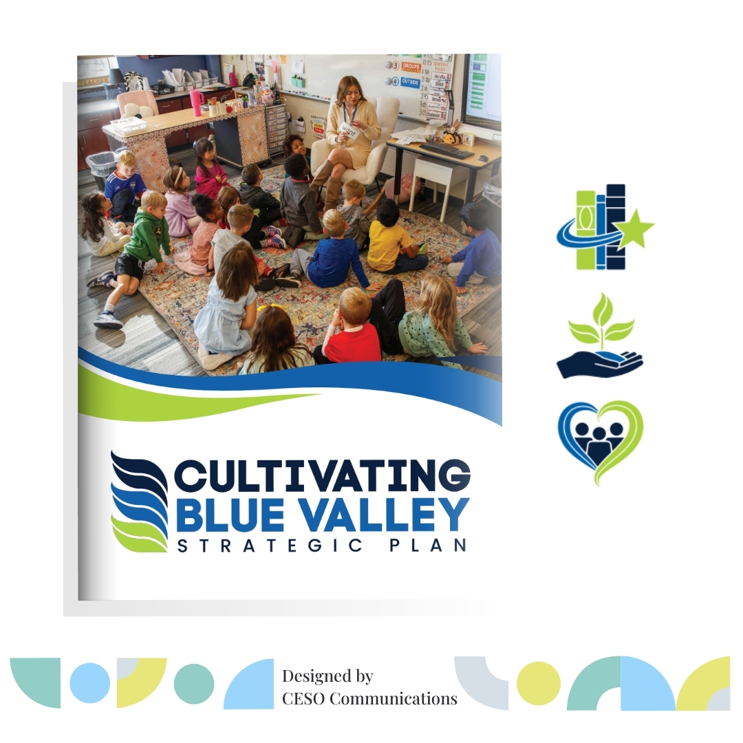 We partnered with the Blue Valley School District to bring their new strategic plan to life visually. Together, we designed a logo and brand identity for the plan, then developed the supporting assets. Check it out at bluevalleyk12.org/strategicplan.