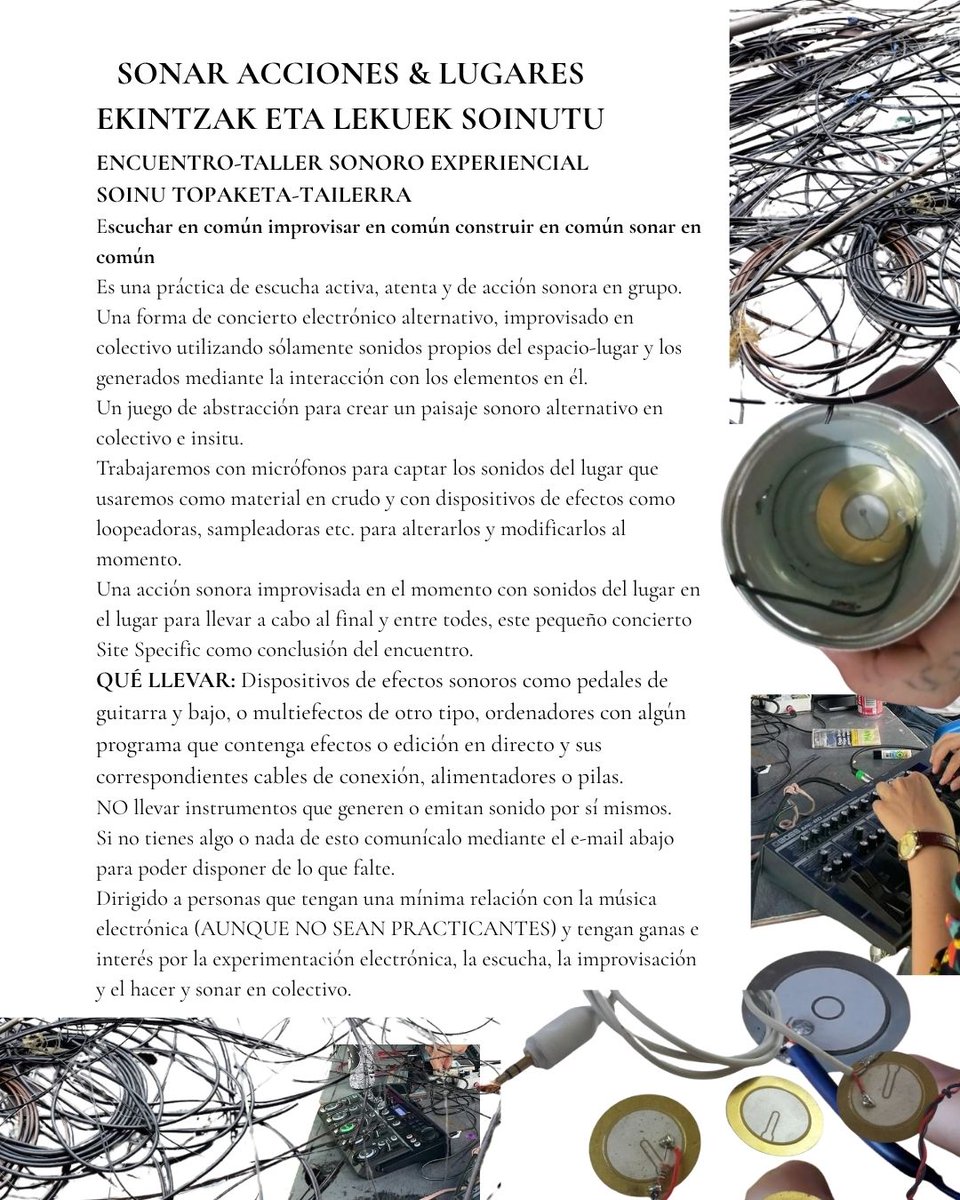 elektr_ART's tweet photo. Taller Sonar Acciones &amp; Lugares, de la mano del colectivo de artistas sonoras RUIDER4. Horno Alto de Sestao. Tráete pedales de guitarra, multi efectos, ordenador con efectos sonoros o edición en directo... 🔊🔊 Os enseñaremos a escuchar en común y crear paisajes sonoros. https://t.co/qM6yoeXN4s