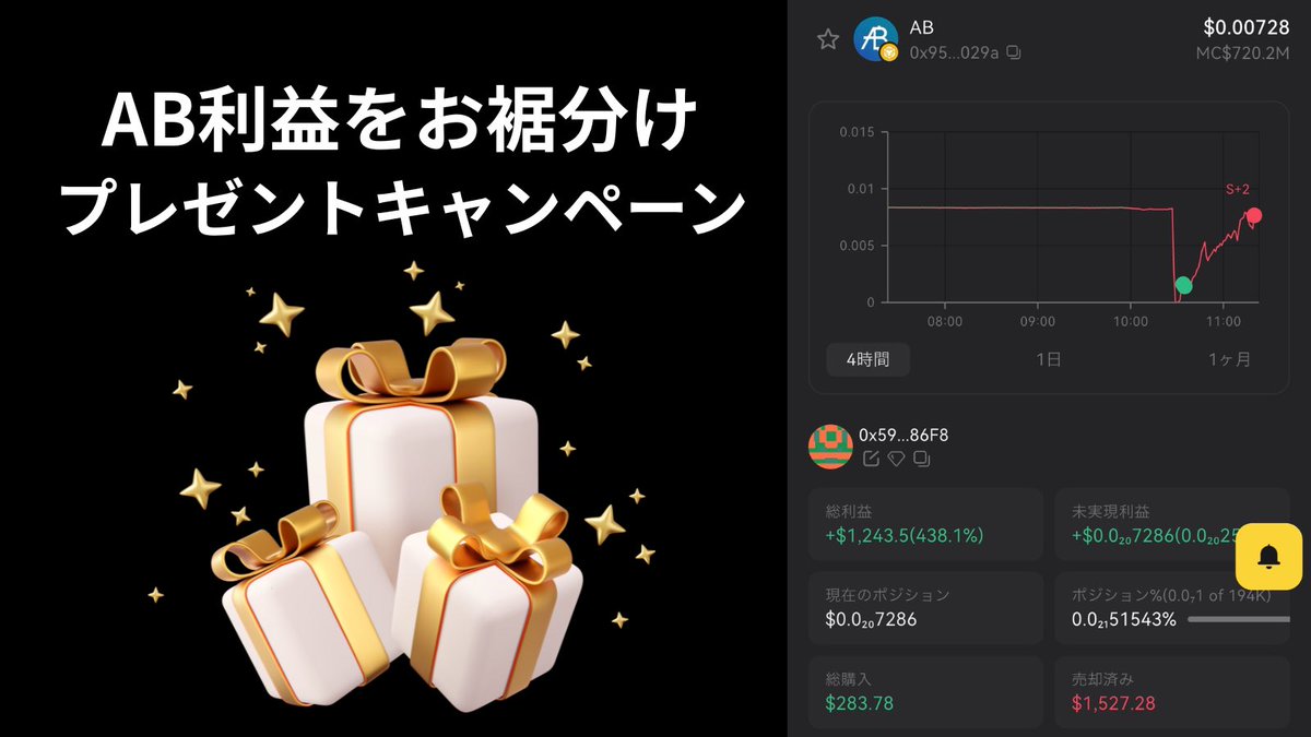 TN90803803's tweet image. 今日は嬉しい事がありました😆✨
$AB で利益が出たので少しお裾分け🎁
💵 #BTC or $BNB or $SOL or #PayPay
👤1万円×1名
👥5千円×2名
✅このポスト&引用元ポスト💚+RT
✅Follow Me
✅コメ欄にアドレス
⏰10/15 〆
#プレゼントキャンペーン開催