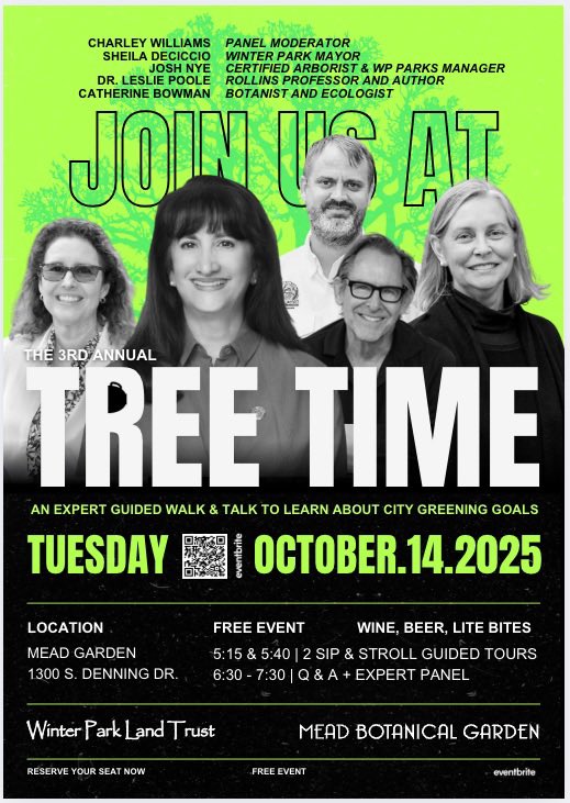 537votes's tweet image. Talkin’ Trees. Join Us in #WinterParkFl Tues, Oct 14 at Mead Garden. FREE. 3rd Annual TREE TIME. Tours and panel of Experts!

@WinterParkFla @winterparkvoice @floridafriends @AudubonFL @NativePlantsFL #MeadGarden #CentralFl #shade #treecanopy #LoveFl