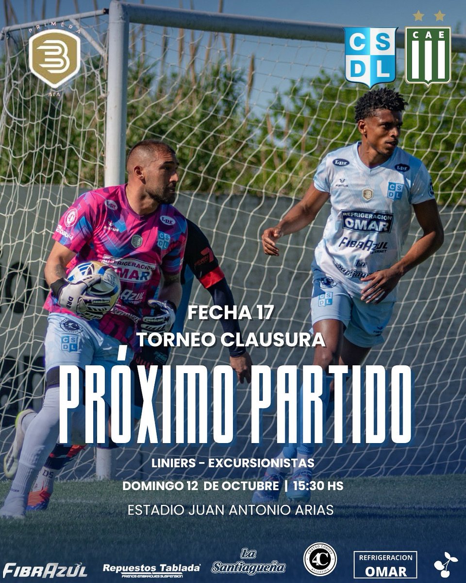 ¡Se viene la fecha 17 del CLAUSURAAAAAAA! 🛡️⚔️

🔜 Próximo partido
🆚 Excursionistas
📅 12 de Octubre
🕔 15:30 hs 
🏟 Estadio Juan Antonio Arias 

Transmiten por 📻 Topadora, Fuego y Pasion 

topadorafuegoypasion.com.ar

 #VamosLiniers #PrimeraB #FútbolArgentino #liniers