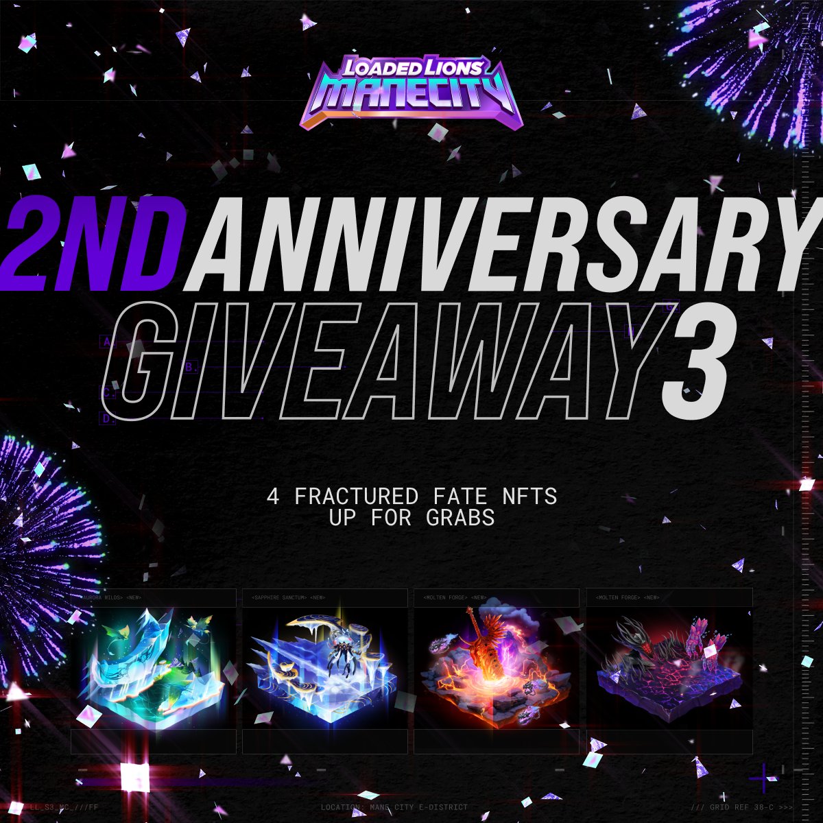 LoadedLions_CDC's tweet image. 🎉 Ready for Mane City 2nd anniversary Giveaway #3? It’s time to get wild! 🦁We’ll giving away 4 Fractured Fate land NFTs to 4 lucky winners who show us their creativity!
To participate, simply follow these 3 easy steps:
1️⃣ Follow @LoadedLions_CDC, like and retweet this post
2️⃣…