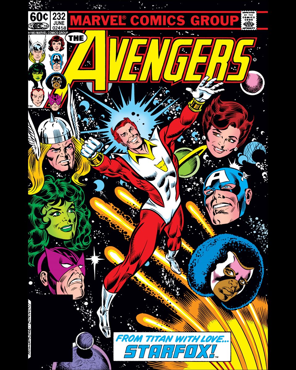 Avengers #232 cover dated June 1983.

Captain Marvel and Starfox join the Avengers as full-fledged members! Their first mission: Take down the villain known as Plantman! Plus: Tony Stark, the former Ironed Avenger, succumbs to alcoholism!