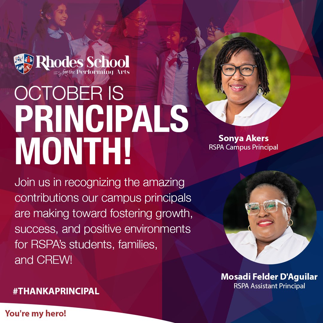 🌟 Join RSPA in celebrating Principals Month! Share your appreciation below to honor their achievements and inspire them to continue making a difference!

Thank you, Mrs. Akers &amp; Ms. Felder! RSPA couldn’t do this important work without you! ❤💙
#RhodesSchool
