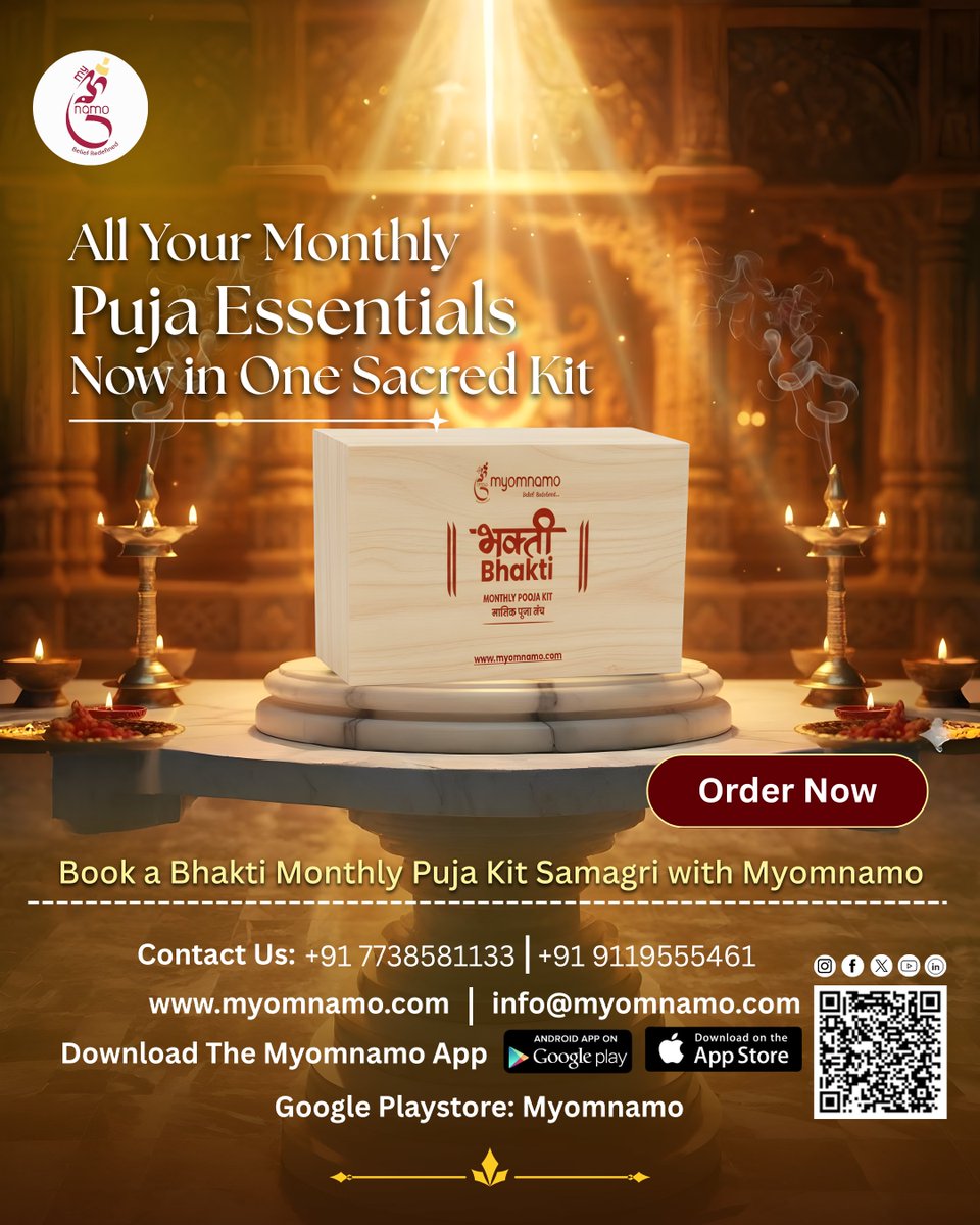 My_OmNamo's tweet photo. No more last-minute rush to gather samagri your complete set of puja items now arrives right at your doorstep.
Order your Monthly Puja Kit today via the Myomnamo App or website.
Available on Google Play Store
Visit: https://t.co/MHbL8NJ5aI
#puja #pujakit #bhakti #myomnamo https://t.co/erlzJr14yo