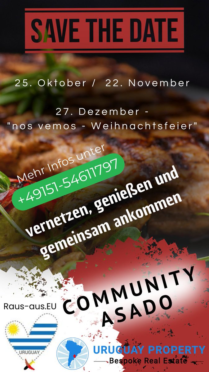 Möchtest du in Uruguay Gleichgesinnte treffen, Erfahrungen austauschen und dein Netzwerk erweitern? 🤝 Dann komm zu unserem nächsten Community-Treffen von Auswandern-Uruguay.com!

#UruguayCommunity #UruguayVernetzen #Auswandern #PuntaDelEste  #AuswandernUruguay