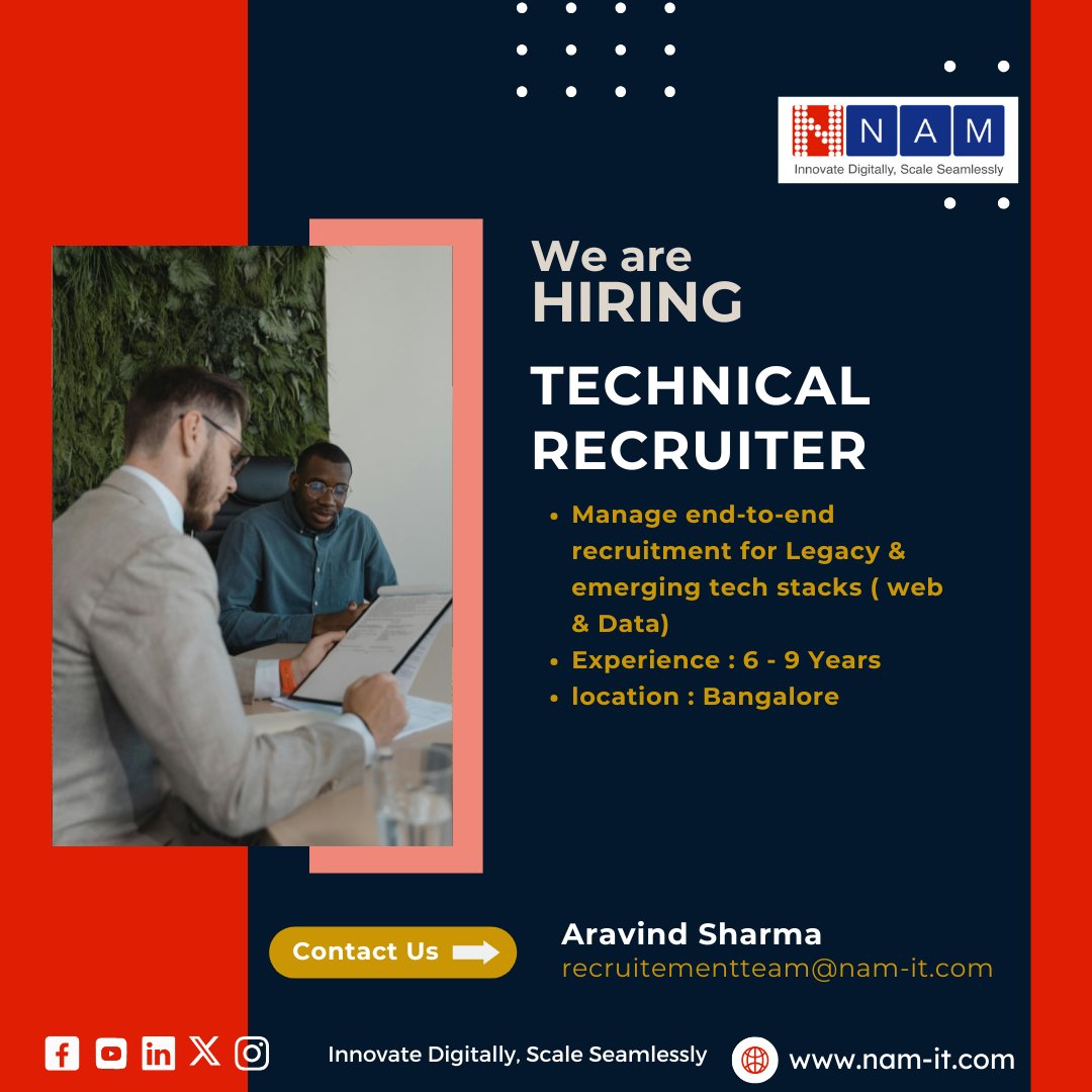 NAMINFO's tweet image. We&apos;re Hiring | Technical Recruiter – Data &amp;amp; Web Tech

Join our dynamic team and drive end-to-end recruitment across Data, AI/ML &amp;amp; Web technologies.

If you have 6–9 years of IT hiring experience, strong knowledge of Data Engineering, Cloud, and Analytics, and love building top…