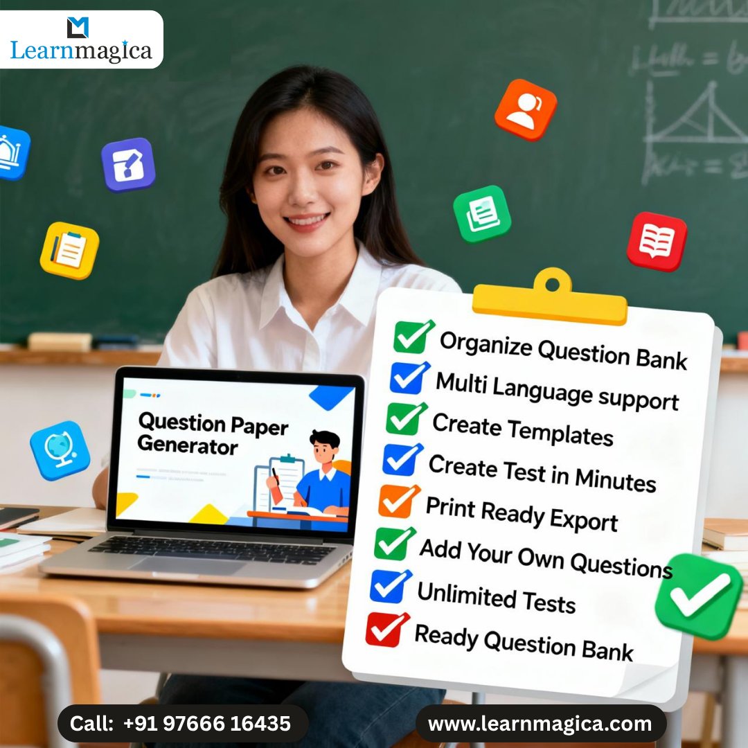 TechiorSolution's tweet image. Perfect for schools, colleges, and coaching institutes.
 call- 91 9766616435
learnmagica.com
.
#Learnmagica #QuestionPaperGenerator #SmartEducation #ExamSoftware #EdTech #testsoftware #OnlineAssessment #testgenerator