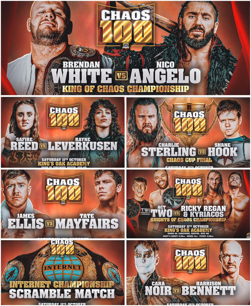 chaos_wrestling's tweet image. 💯 FULL CARD FOR CHAOS 100 💯 

The full card for Chaos 100 is now revealed! A lot has changed since the first chaos show but the one thing that remains is Saturday we will deliver Chaos the only way we can!

ONLY 15 T1CKETS LEFT
🎟️ ringsideworld.co.uk/events.php?id=…