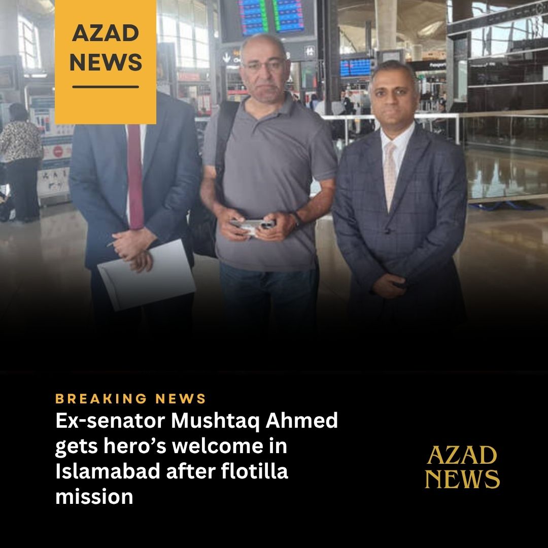 azad_news_hd's tweet photo. Former JI senator Mushtaq Ahmed, who was detained by Israel on October 2 after it intercepted the Global Sumud Flotilla, has arrived in Islamabad from Jordan, where he was .#viral #viralvideoシ #viralpost #fypviral #azadnewshd #news24/7 #azadpakistan #pakistan #viral https://t.co/G567PWQlnh