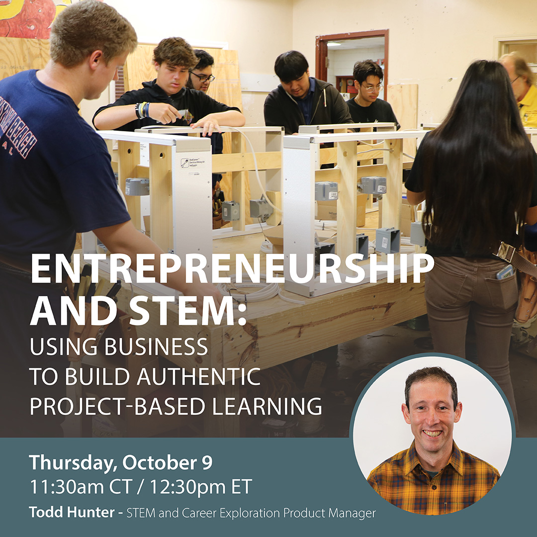 🚀 Discover how combining #STEM + #Entrepreneurship can turn student projects into real-world learning! Join our free webinar TODAY to explore tools &amp; strategies for authentic, business-focused #PBL. Register here:  bit.ly/4mSweLb
#CTE #CareerReady