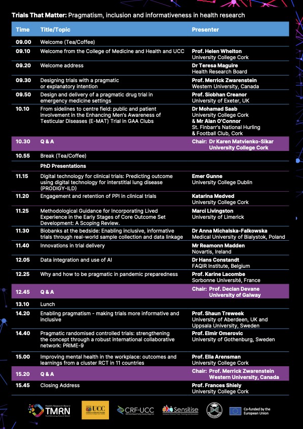 hrbtmrn's tweet image. The 9th Annual Trials Methodology Symposium on Trials That Matter: Pragmatism, inclusion and informativeness in health research, hosted by UCC &amp;amp; HRB-TMRN, will be taking place in the Kingsley Hotel in Cork on the 13th November 2025. To register: eventbrite.ie/e/hrb-tmrn-9th…