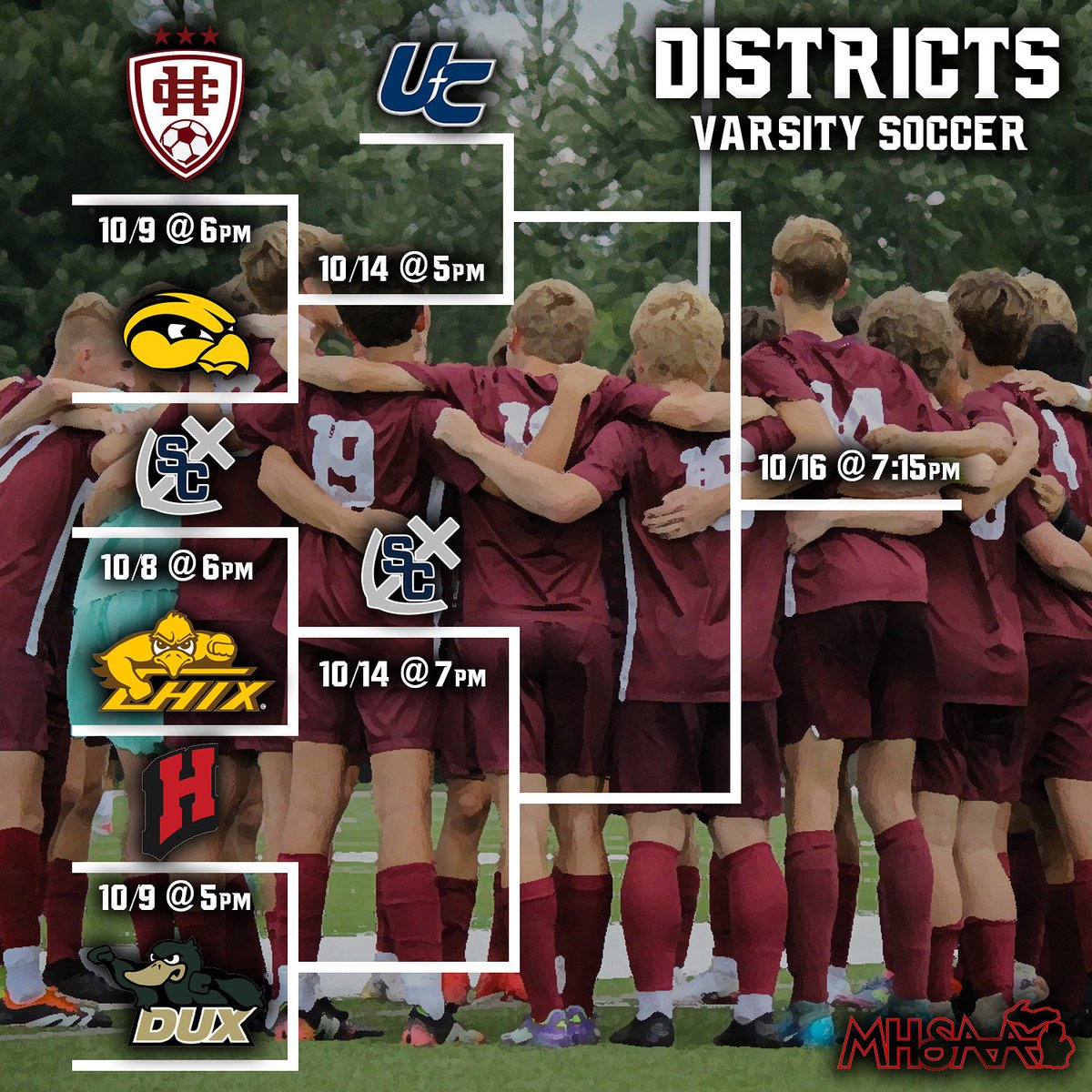 Districts start tonight for  <a href="/HCHSboyssoccer/">HC Boys' Soccer</a>! #GoMaroons <a href="/MaroonsAD/">David Engbers, CMAA</a> 

🖥️🎨 Graphic made by Creative Marketing &amp; Video Class