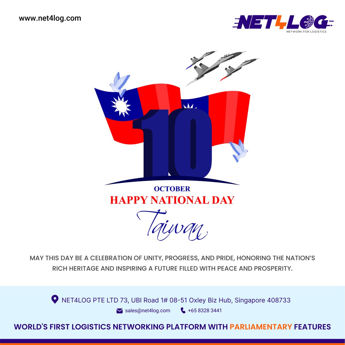 net4log's tweet image. Happy Republic Day, Taiwan! 🎉

Commemorating the founding of the Republic of China and celebrating the spirit of unity, progress, and resilience.

Wishing Taiwan peace, prosperity, and continued success. 🌟✨
#TaiwanRepublicDay #Taiwan #NationalDay #Unity #Progress #Net4Log