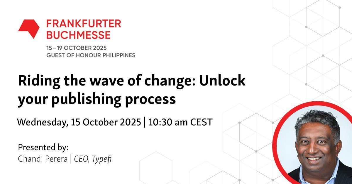Typefi (@typefi) on Twitter photo ✈️ Typefi is heading to Frankfurt <a href="/Book_Fair/">FrankfurterBuchmesse</a> next week! Stop by booth 4.0 F73 to learn about our automated #editorial and #publishing solutions, and don’t miss Typefi CEO <a href="/chandip/">Chandi Perera</a> on the Innovation Stage on Wednesday, 15 October!
#fbm25 ✈️ Typefi is heading to Frankfurt <a href="/Book_Fair/">FrankfurterBuchmesse</a> next week! Stop by booth 4.0 F73 to learn about our automated #editorial and #publishing solutions, and don’t miss Typefi CEO <a href="/chandip/">Chandi Perera</a> on the Innovation Stage on Wednesday, 15 October!
#fbm25