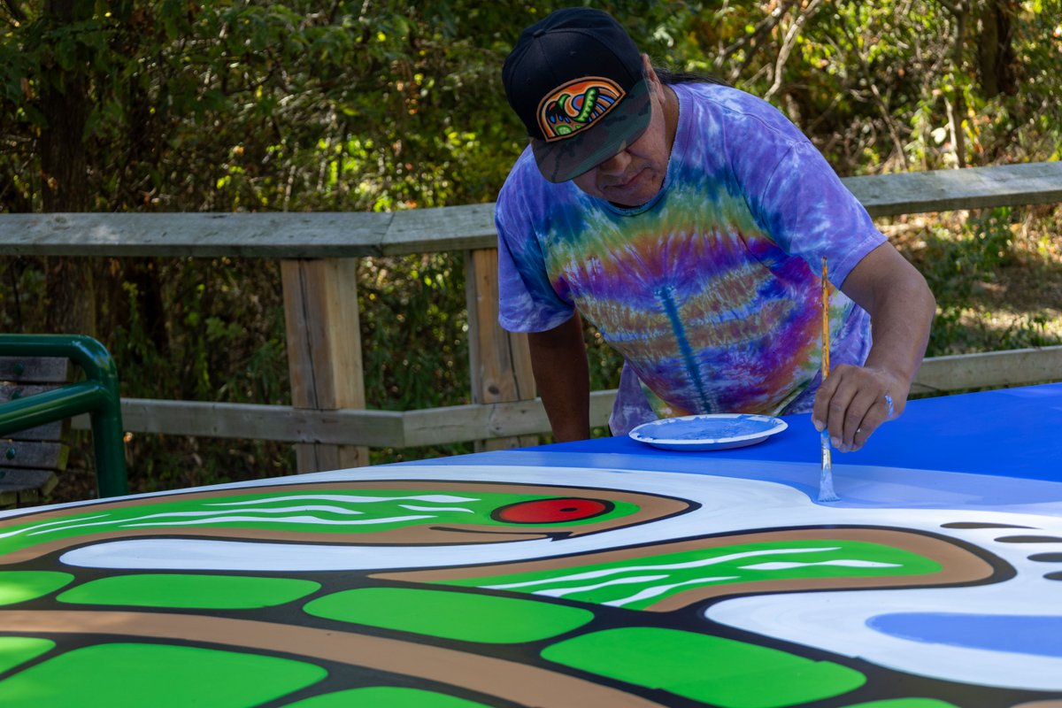 We want to thank artist Moses Lunham of Kettle and Stony Point First Nation for his work on the beautiful new welcome mural. 

Stay tuned for information about when it will be viewable in completion for the first time!