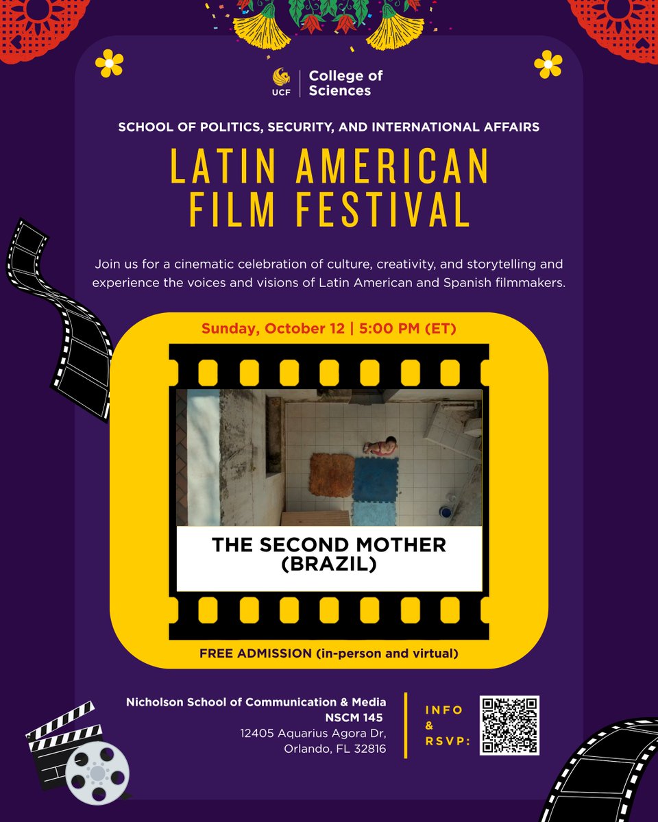 UCF College of Sciences (@ucfsciences) on Twitter photo Join UCF’s School of Politics, Security, and International Affairs for the final two films of the Latin American Film Festival: 23 Hours and The Second Mother.
🗓️ Saturday, October 11 - 12, 2025 | 5:00 PM
 
👉 See trailer, screening dates, and RSVP: sciences.ucf.edu/politics/latin… Join UCF’s School of Politics, Security, and International Affairs for the final two films of the Latin American Film Festival: 23 Hours and The Second Mother.
🗓️ Saturday, October 11 - 12, 2025 | 5:00 PM
 
👉 See trailer, screening dates, and RSVP: sciences.ucf.edu/politics/latin…