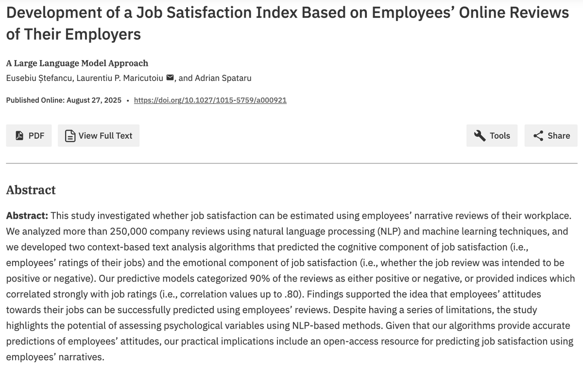 Check out this study turning employee narratives into job satisfaction scores at econtent.hogrefe.com/doi/10.1027/10…