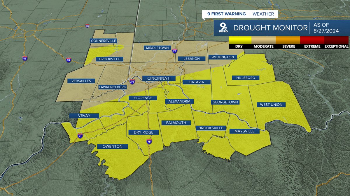 Drought Update: A small improvement for some of us with the rain we got Tuesday. More of the area is now just abnormally dry rather than under "Moderate" drought.