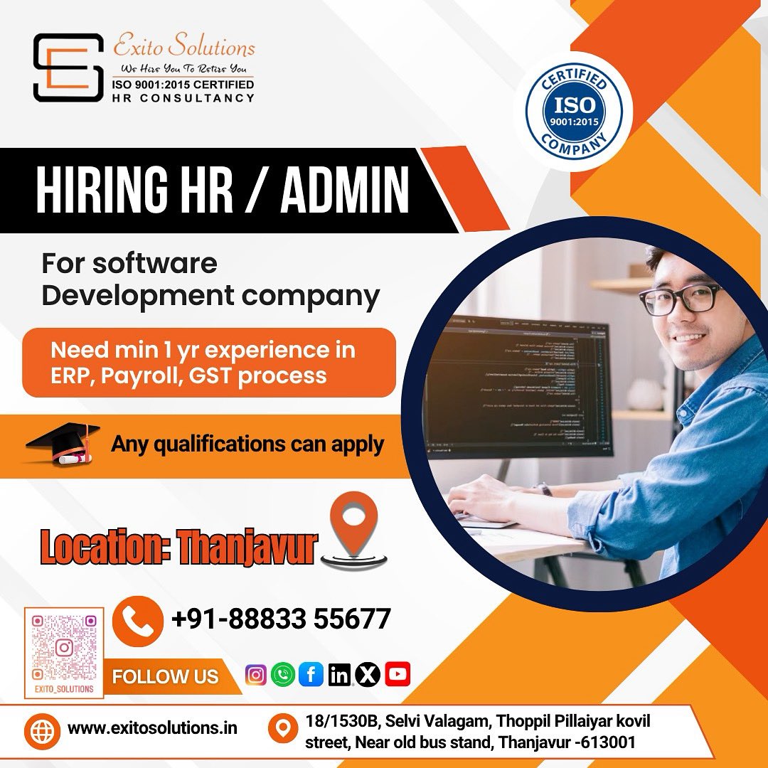 exitoashwin's tweet image. Hiring HR
For Software Development Company
CALL 8883355677
#exitosolutions #thanjavur #softwaredevelopmentcompany #hrjobs