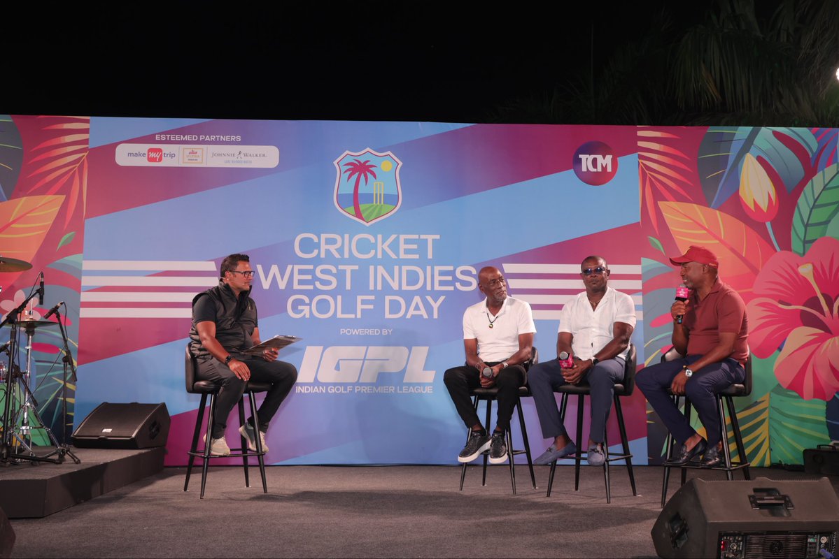 Officialigpl's tweet image. The Caribbean flair hit the fairways! 🌴⛳

The West Indies squad and icons like Sir Viv, Sir Richardson &amp;amp; Brian Lara teed off with #IGPL pros and trust us, the vibes were immaculate at the Cricket West Indies golfing day powered by IGPL. 😎

#IGPL #GolfOn #GolfForAll