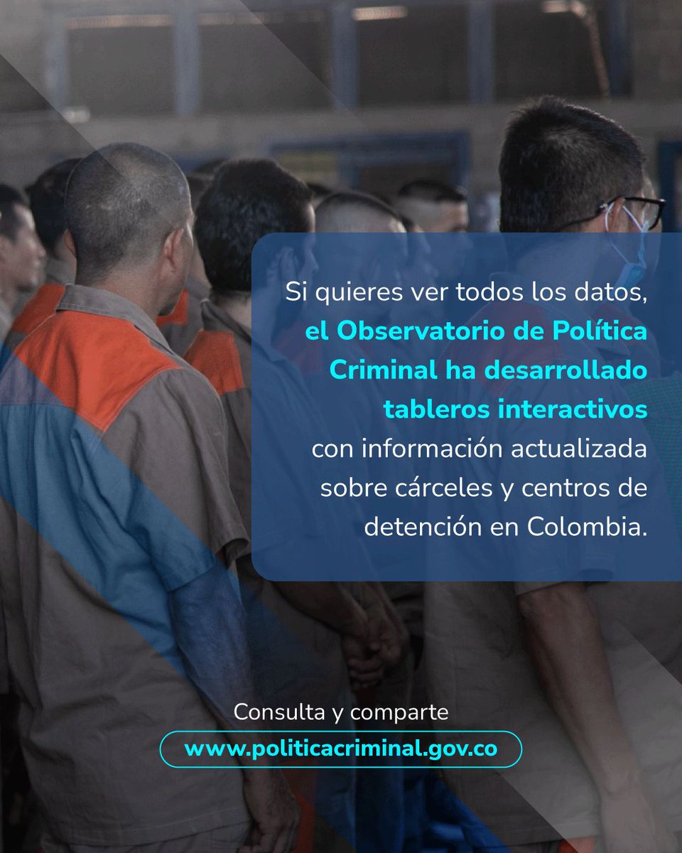 📈 Conocer la realidad del sistema penitenciario es el primer paso para transformarlo.

El Observatorio de #PolíticaCriminal pone al alcance de todos información clara, abierta y actualizada sobre la situación carcelaria en Colombia.

🔎 Consulta los tableros interactivos en
