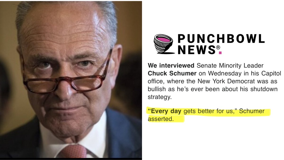 SpeakerJohnson's tweet image. Yesterday, Chuck Schumer—the engineer of the painful shutdown—told Punchbowl the following. Incredible.
