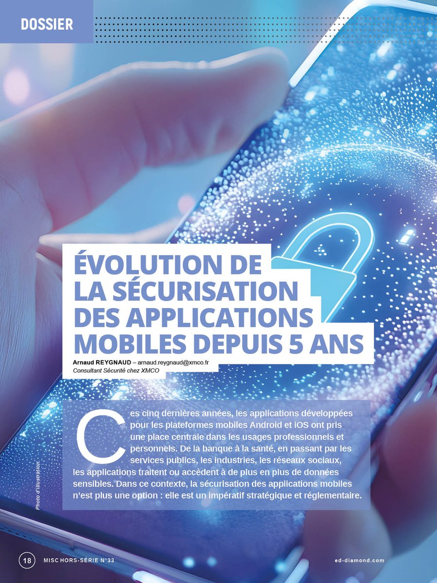 MISCRedac's tweet image. Embarquez pour un tour d&apos;horizon des grandes avancées en matière de sécurité mobile ces cinq dernières années dans notre nouveau hors-série.

Rendez-vous en kiosque &amp;amp; sur boutique.ed-diamond.com/nouveautes/178… pour en savoir plus sur le sujet.

#cybersécurité #pentest #android #iOS