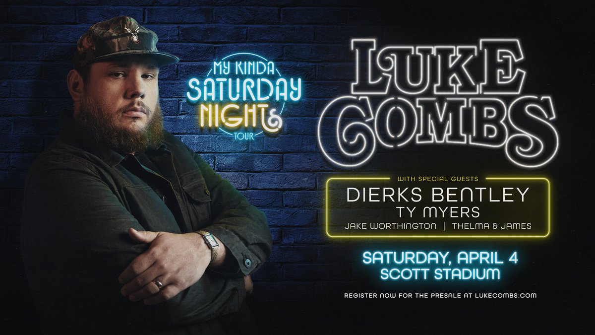 VirginiaSports's tweet photo. . @LukeCombs My Kinda Saturday Night Tour is coming to Scott Stadium on April 4th, 2026. Be sure to sign up for early access to tickets at https://t.co/3QveuKBzpc https://t.co/ujSBCTUi3Q