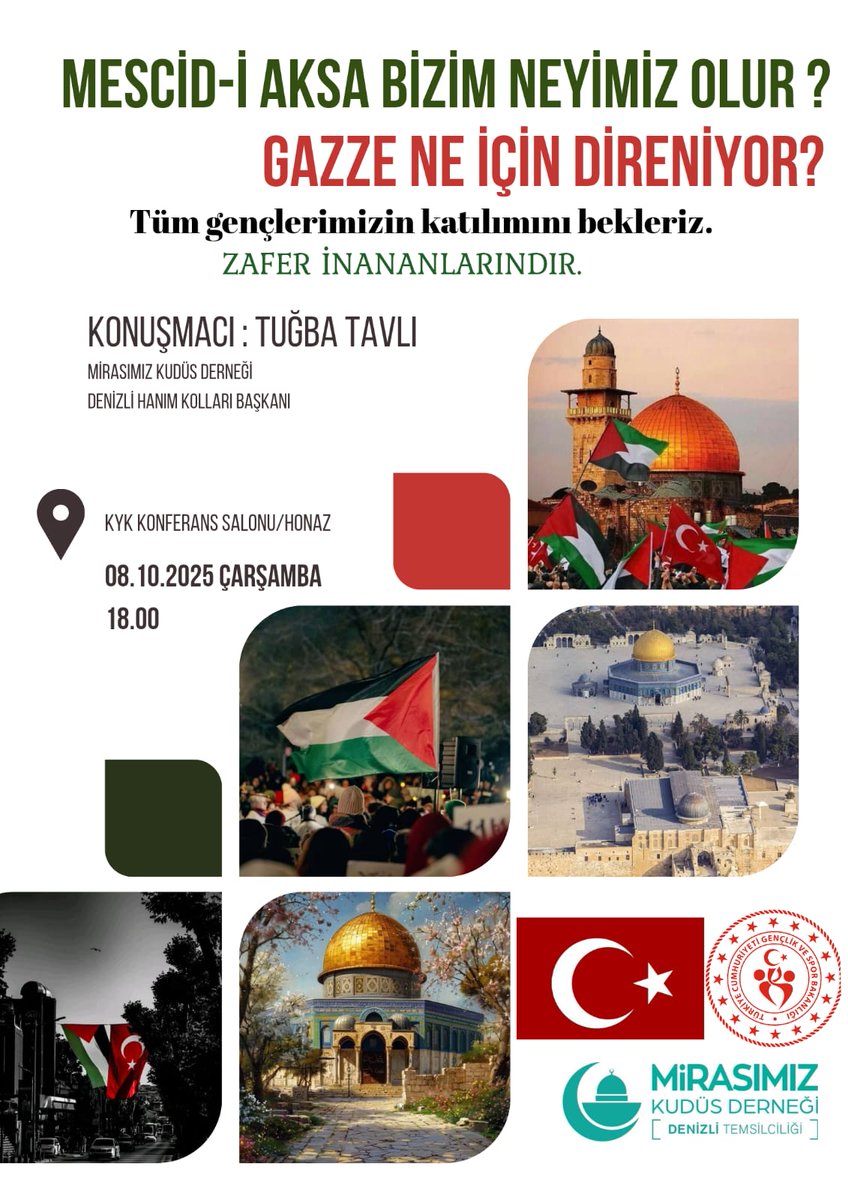 "Yurdumuzda “Mescid-i Aksa Bizim Neyimiz Olur ve Gazze Ne İçin Direniyor?” konulu program gerçekleştirildi. Öğrencilerimiz, Filistin halkının mücadelesini ve Mescid-i Aksa’nın tarihi ve dini önemine dair farkındalık kazandı. 💫

📍Honaz Yurdu