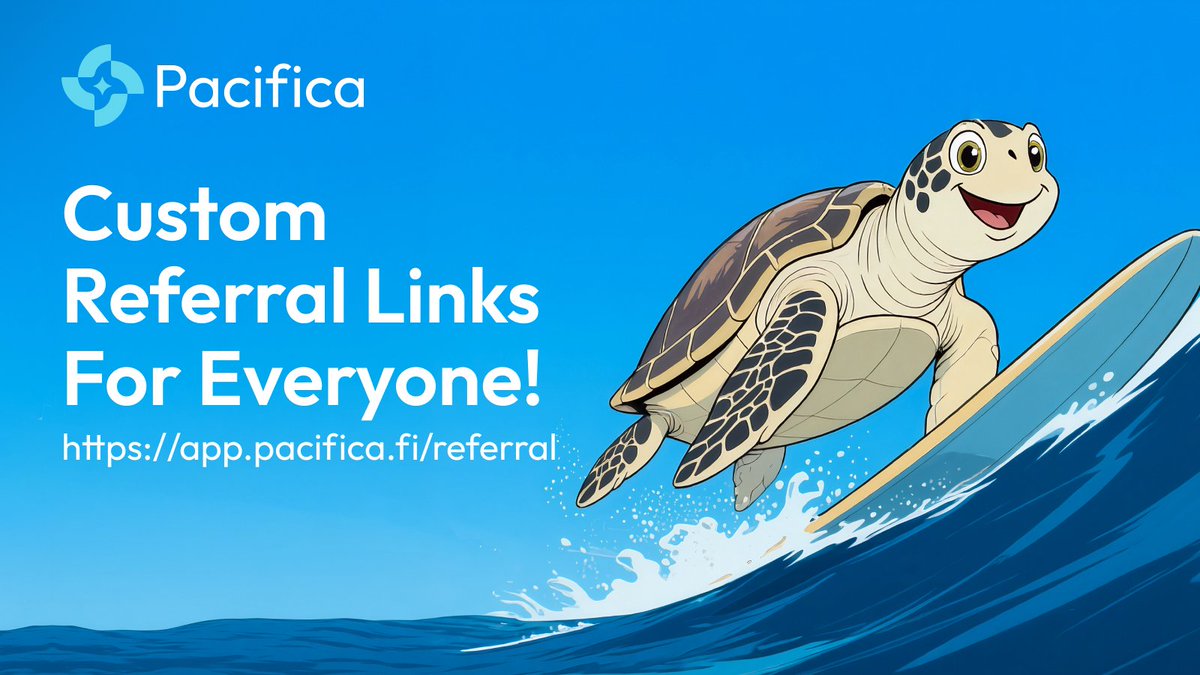 pacifica_fi's tweet image. Referral Links For Everyone!! 🌊

Say hello to personal referral links. 🔗

Easier to share, smoother to join. Create your custom referral link at app.pacifica.fi/referral 🐢🏄

More info: docs.pacifica.fi