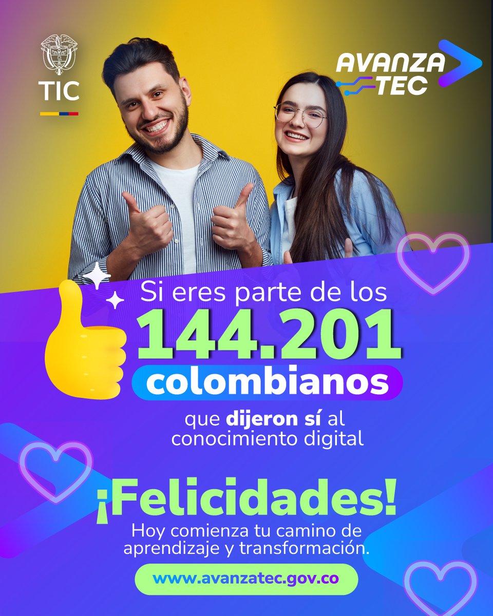 TalentoDigCol's tweet image. 🚀 ¡Bienvenido a #AvanzaTEC! Ya eres parte de una comunidad que está transformando su futuro con conocimiento. 🔥
#ConDignidadCumplimos al poner el conocimiento al alcance de todos. 
👉 avanzatec.gov.co