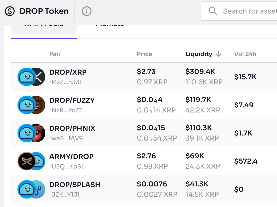 Deposit into the Drop LP AMM pools.

- Every trade through the pool earns you AMM fees >meaning your $DROP and XRP (or other tokens) are working for you, compounding over time while you sleep.

- By adding to the pool, you help make $DROP more stable, tradable, and attractive to