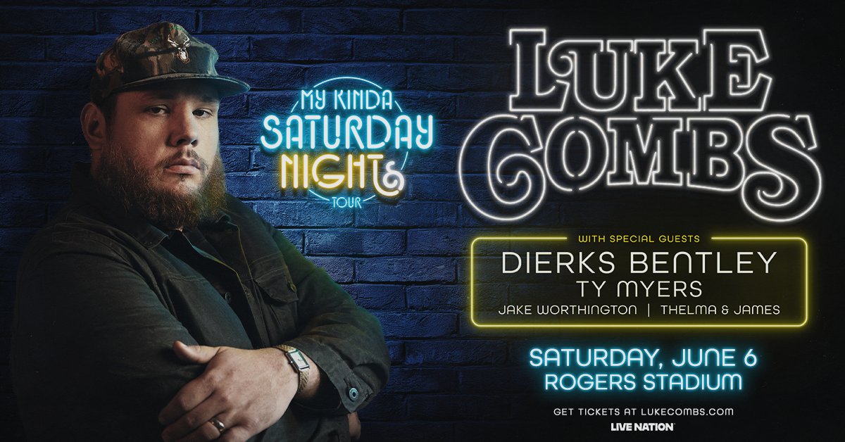 London's Pure Country 93 (@purecountry93) on Twitter photo JUST ANNOUNCED! ๐ฑ
<a href="/lukecombs/">Luke Combs ๐ค</a> is bringing the My Kinda Saturday Night Tour to Rogers Stadium in Toronto on Saturday, June 6th with <a href="/DierksBentley/">Dierks Bentley</a>. <a href="/TyWMyers/">Ty Myers</a>, <a href="/jakeworthington/">Jake Worthington</a> AND Thelma & James! ๐ค ๐ฅ
Head to our FB Page for your FIRST CHANCE to win your way in!! JUST ANNOUNCED! ๐ฑ
<a href="/lukecombs/">Luke Combs ๐ค</a> is bringing the My Kinda Saturday Night Tour to Rogers Stadium in Toronto on Saturday, June 6th with <a href="/DierksBentley/">Dierks Bentley</a>. <a href="/TyWMyers/">Ty Myers</a>, <a href="/jakeworthington/">Jake Worthington</a> AND Thelma & James! ๐ค ๐ฅ
Head to our FB Page for your FIRST CHANCE to win your way in!!