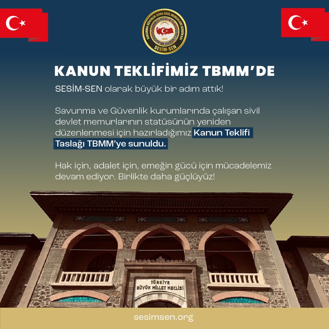 sesim_sen's tweet photo. Savunma ve Güvenlik kurumlarında görev yapan sivil
memurların sesi olmaya devam ediyoruz. Kanun Teklifi
Taslağımız TBMM’ye sunuldu. Hak için tek yürek!

🔗Ayrıntılar: https://t.co/486W6pH0iK https://t.co/nk2HV34KYn