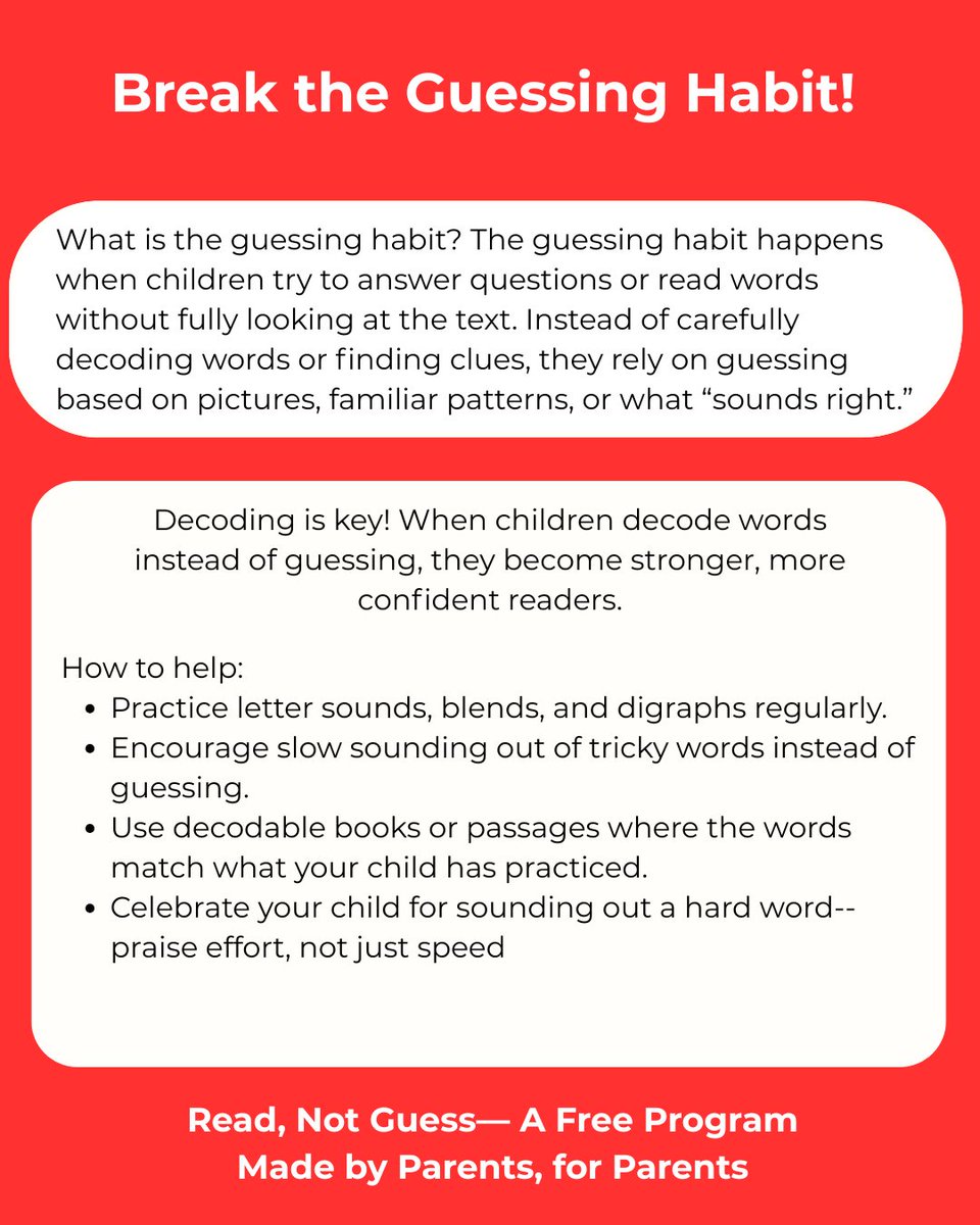 ReadNotGuess's tweet image. Breaking the Guessing Habit! 
#ReadNotGuess #ReadingProgram #Literacy